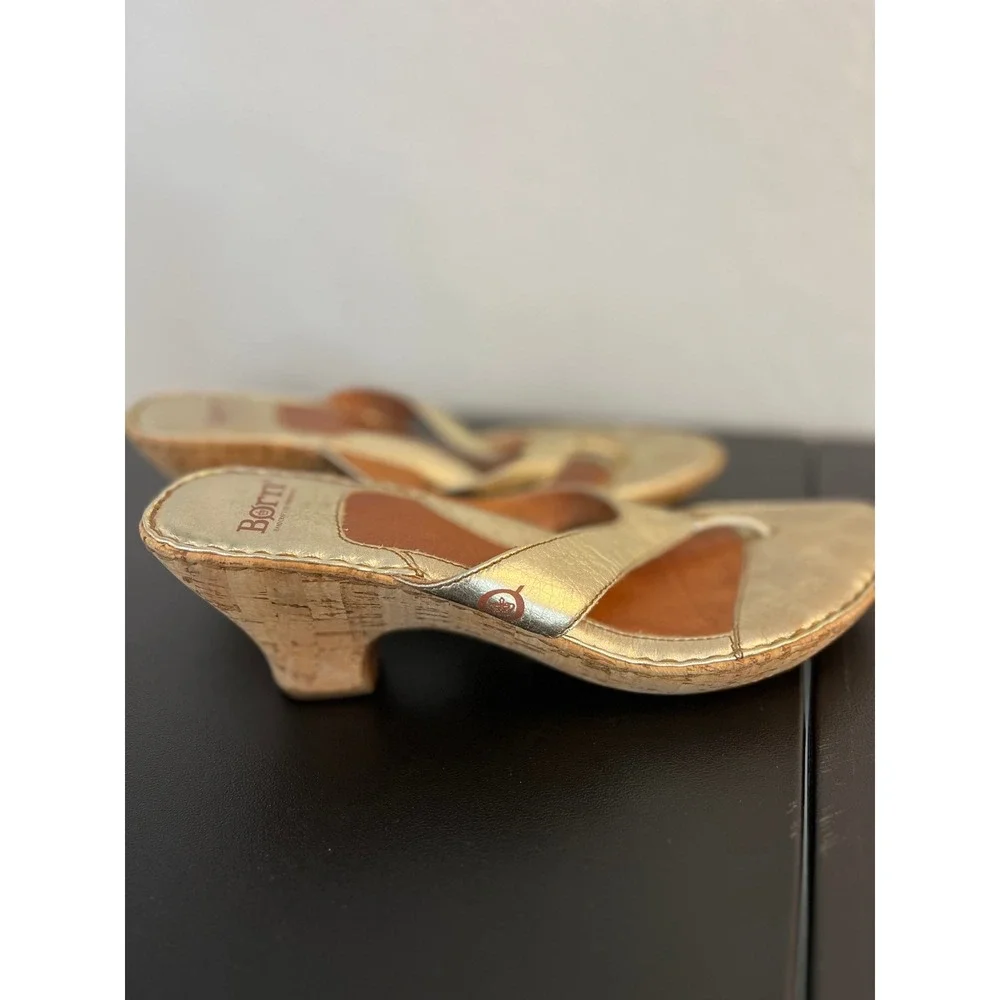 Born Gold Metallic Cork Wedge Flip Flop Sandals Women Size‎ 10